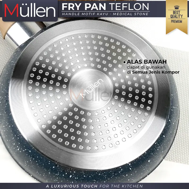 [ EXCLUSIVE CELYHOME ] - Fry Pan Marble Tanpa Tutup Anti Lengket Marble Coating Granit Gagang Kayu Premium 24cm Kitchenware 4