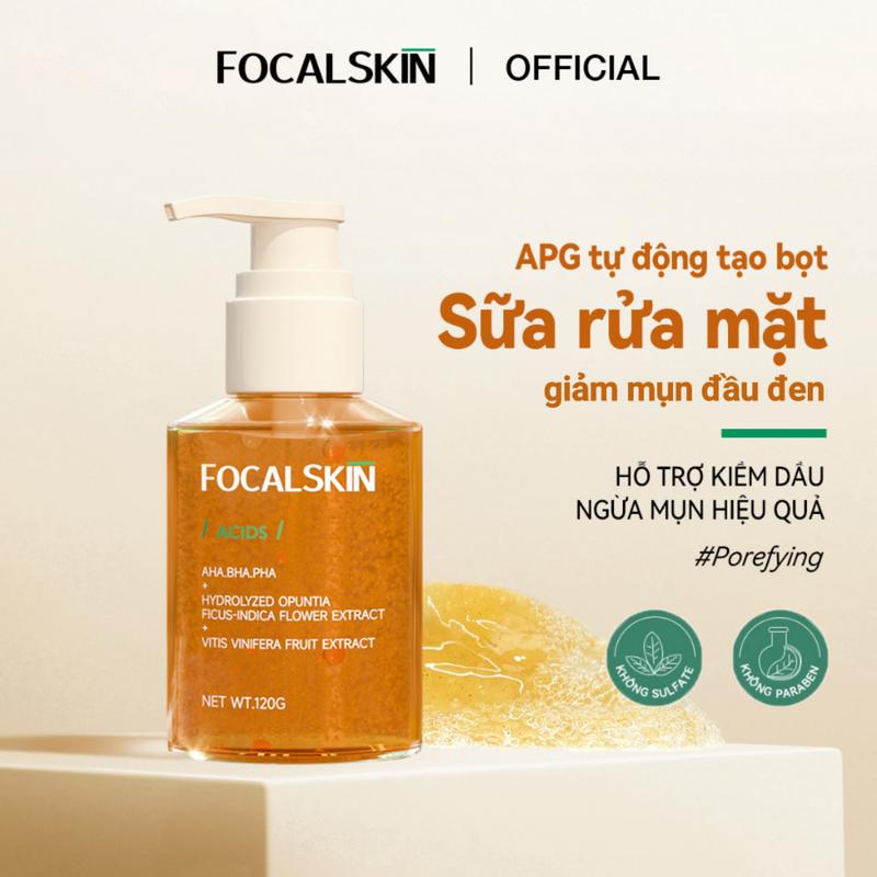 FOCALSKIN Sữa rửa mặt sủi bọt AHA BHA PHA hỗ trợ làm sạch lcl và kiềm dầu 120g | Skincare Làm Đẹp Da
