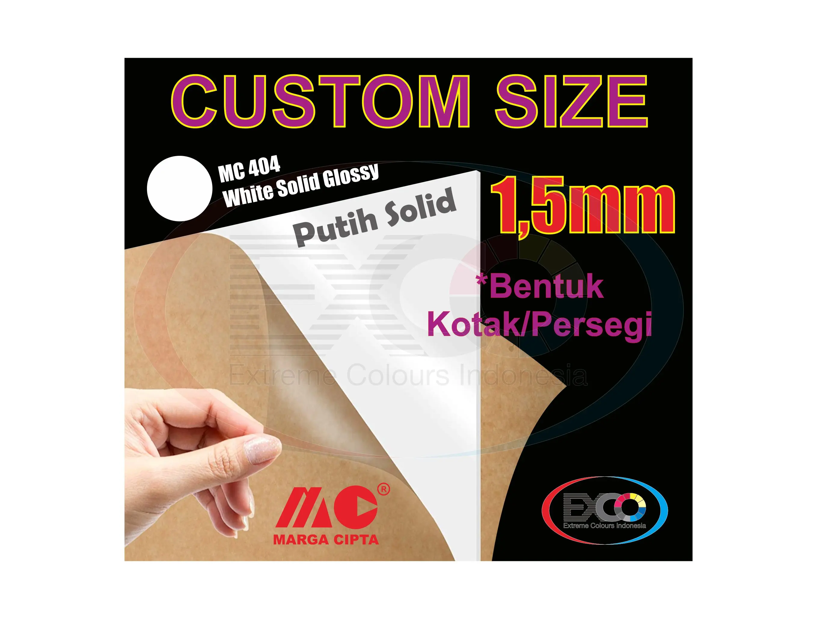 Akrilik lembaran 1,5mm, Custom Size, Putih Solid