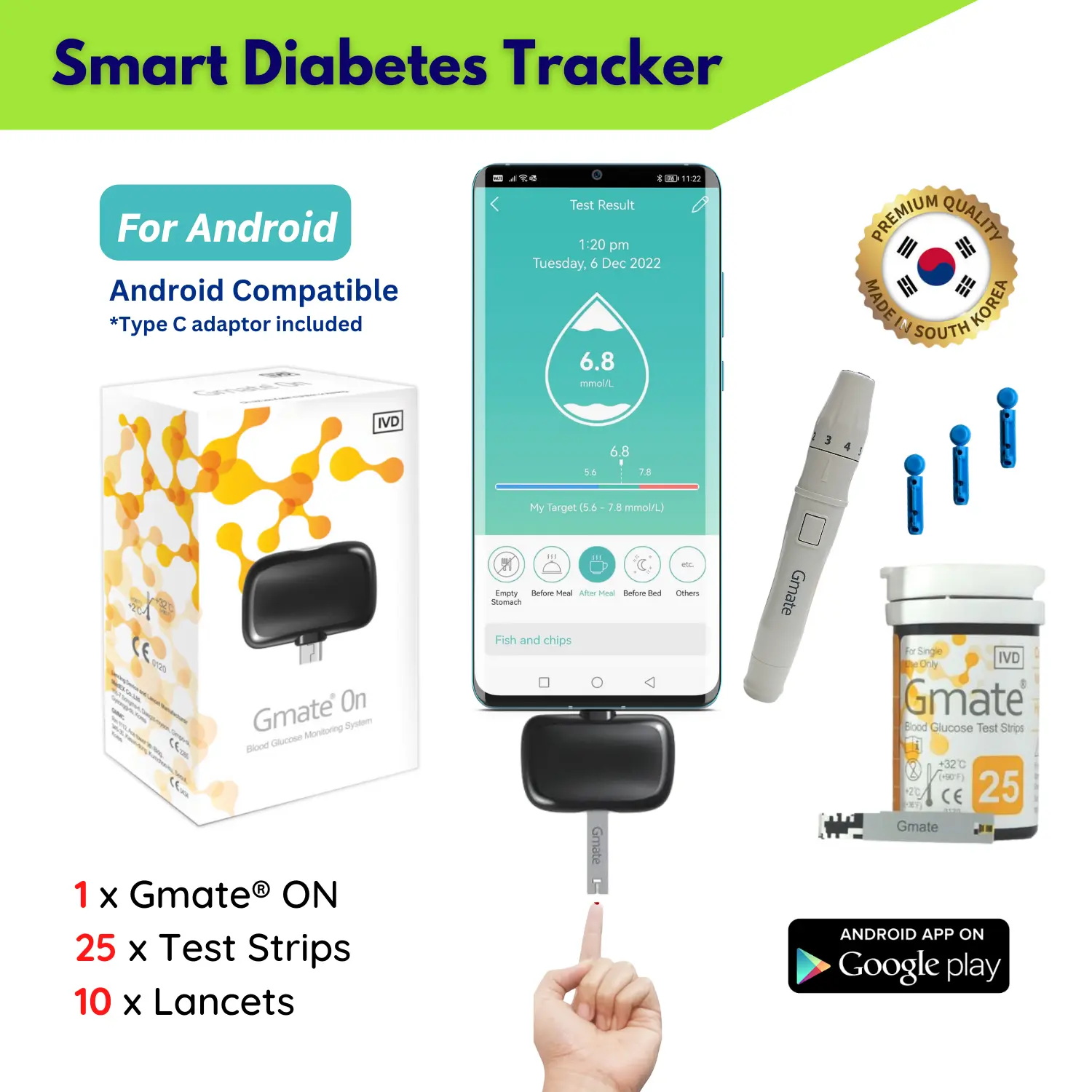 Gmate Blood Glucose Meter Health Kit For Diabetes Tracking with 25 Test Strips - Health Monitor, Healthcare