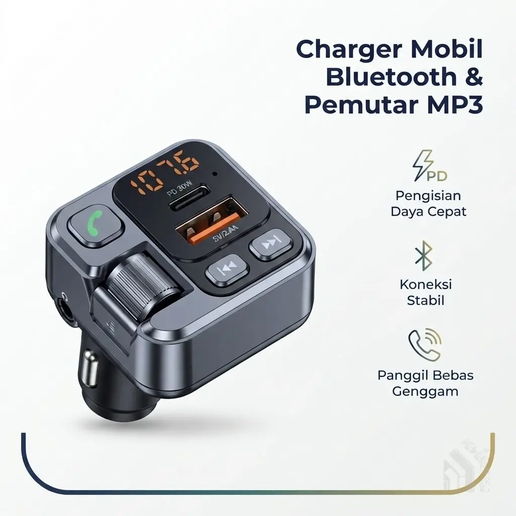 Charger Mobil Pengisi Daya Cepat PD USB Type C dan USB A Transmitter Bluetooth Pemutar Musik MP3 Panggilan Bebas Genggam Layar Digital Fitur Keamanan Lengkap untuk Perjalanan Nyaman