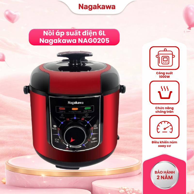 Nồi Áp Suất Điện NAG0205 Inox 6L Cao Cấp Công Suất 1000W Chống Dính An Toàn Sức Khỏe Bảo Hành 12 Tháng