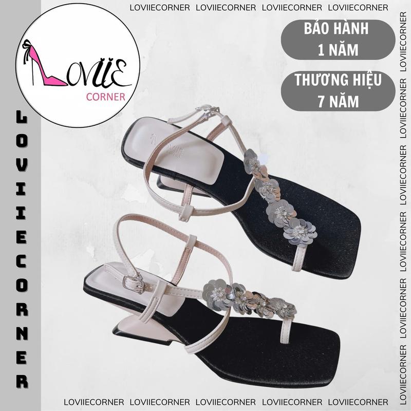 LOVIIECORNER - GIÀY CAO GÓT NỮ THỜI TRANG MŨI VUÔNG ĐÍNH HOA - SANDAL CAO GÓT NỮ XỎ NGÓN KHOÉT EO SANG CHẢNH CAO 5 PHÂN - G250833 - S251103