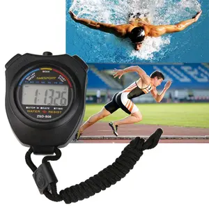 Stopwatch Digital Profesional LCD dengan Strap - Black Outdoor