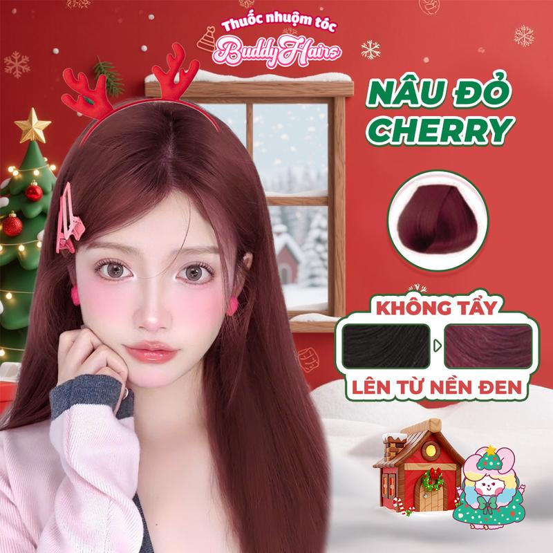 Thuốc nhuộm tóc STRAWBERRY NÂU ĐỎ CHERRY ĐỎ HỒNG của Buddyhairs tặng kèm găng tay mũ trùm trợ nhuộm tiện ích