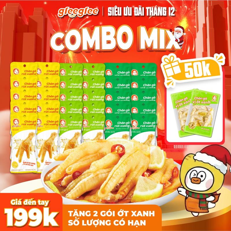 COMBO Tự Chọn Mix Vị Chân Gà Rút Xương GleeGlee 21g Sạch Xương Tiện Lợi Dùng Thử Gói Lẻ