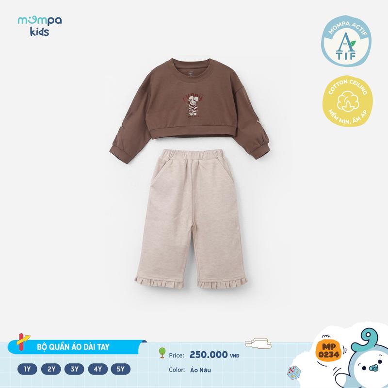  CFV Bộ quần áo dài tay cho bé Mompa 1 đến 5 tuổi vải Cotton mềm mại ấm áp co giãn thấm hút MP 0234+0235 M25 DQ 