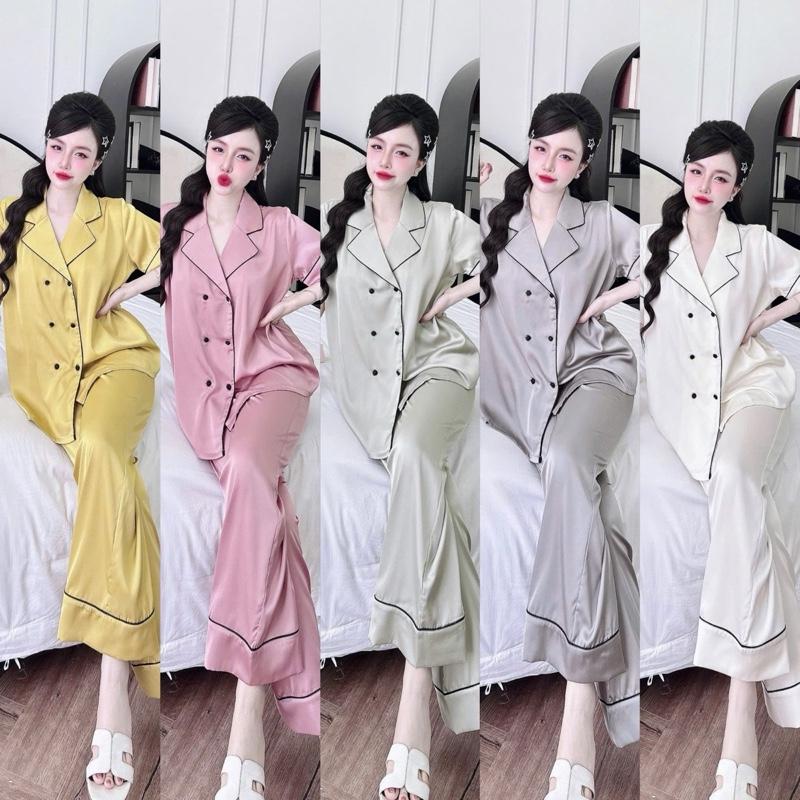  TAY NGẮN VEST NHỌN . Size M XL 40-70kg . Đồ Bộ Nữ Pijama . Lụa Latin Mềm Mát . Quần Dài Có Túi 