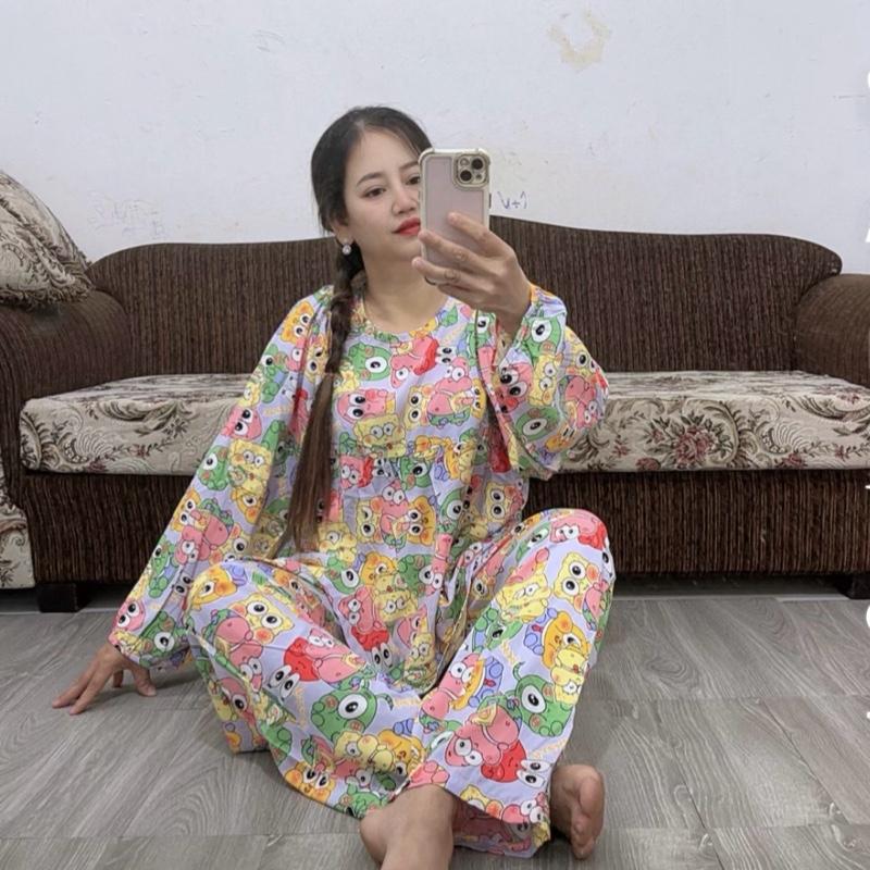  H-136. Đồ Bộ Tole Lanh Babydoll Tiểu Thư Big size .Tay Bo viền Quần Dài  áo Tay Dài . Họa Tiết  Đa Dạng. 