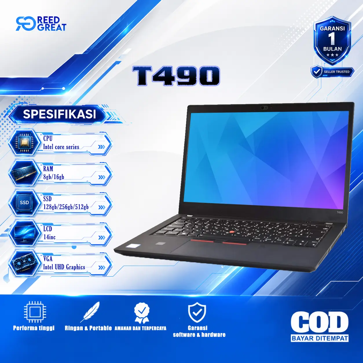 Laptop VIRAL TERLARIS T490 Series Intel core i5 gen 8 RAM 8gb upto 32gb SSD 128gb upto 1TB SLIM GOOD GRADE