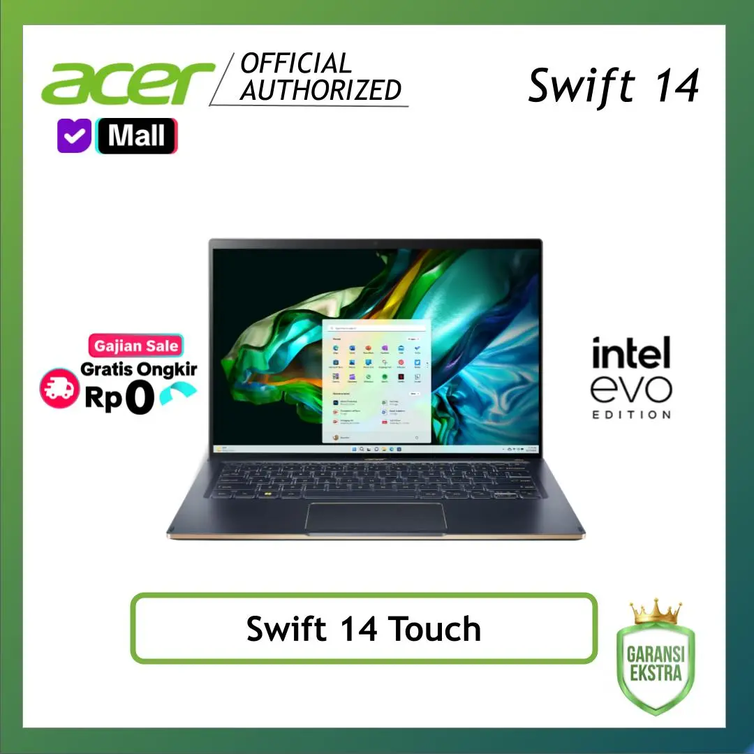 [XTRA] Acer Swift 14 SF14-71T-75UX / SF14-71T-79UV – Core i7-13500H | 16GB | 1TB SSD | 14” WQXGA IPS Touch | Win11 OHS | Mint Green / Steam Blue | Laptop premium tipis, multitasking cepat, kerja profesional, content creation & produktivitas mobile