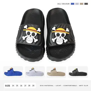 Sandal Selop Sandal Slip On Anak Kekinian Sandal Anime One Piece Tengkorak Sandal Selop Sandal Daily Anti Slip Bahan EVA Empuk Size 24-35 2562K-2 2562T-2 sandal  bunyi  cit  cit sandal  anomali  anak  laki  laki sandal  buat  di  sekolah