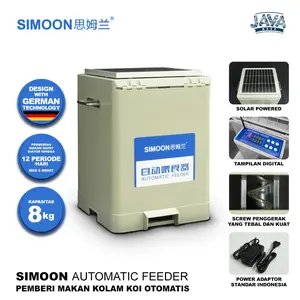 SIMOON Auto Koi Feeder 8Kg (PACKING KAYU) Solar Panel Auto Fish Feeder Timer Otomatis + adaptor