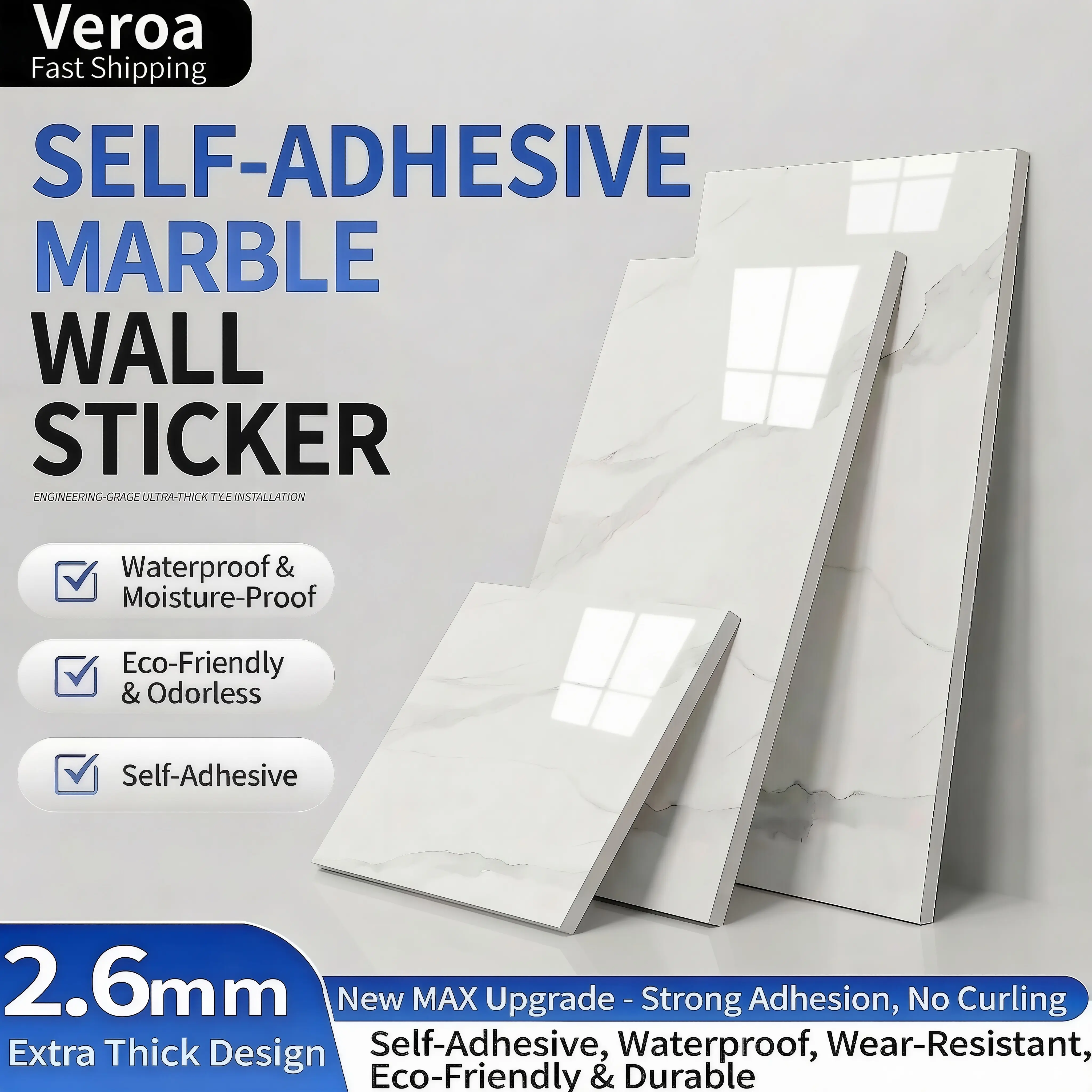 50PCS 3D Marble Wall Stickers 30×60cm Self Adhesive PVC Wallpaper Peel ...