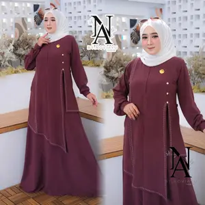 Na Fashion - MARIA Abaya Terbaru 2025 Gamis Trendy Bahan Crinkle Premium Kombinasi Swarosky Mewah Cantik Elegant