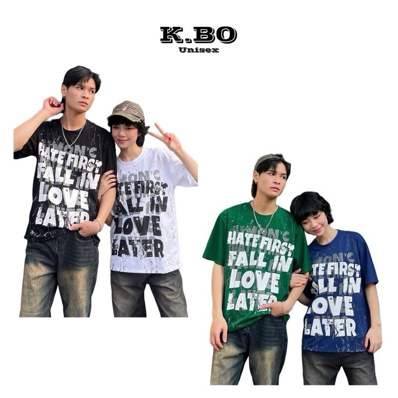 Áo thun Nam Nữ FALL IN LOVE x K.BO- Áo Phông Unisex Form Rộng Top Women cổ tròn áonuxinh màu đen đễ thương Voi