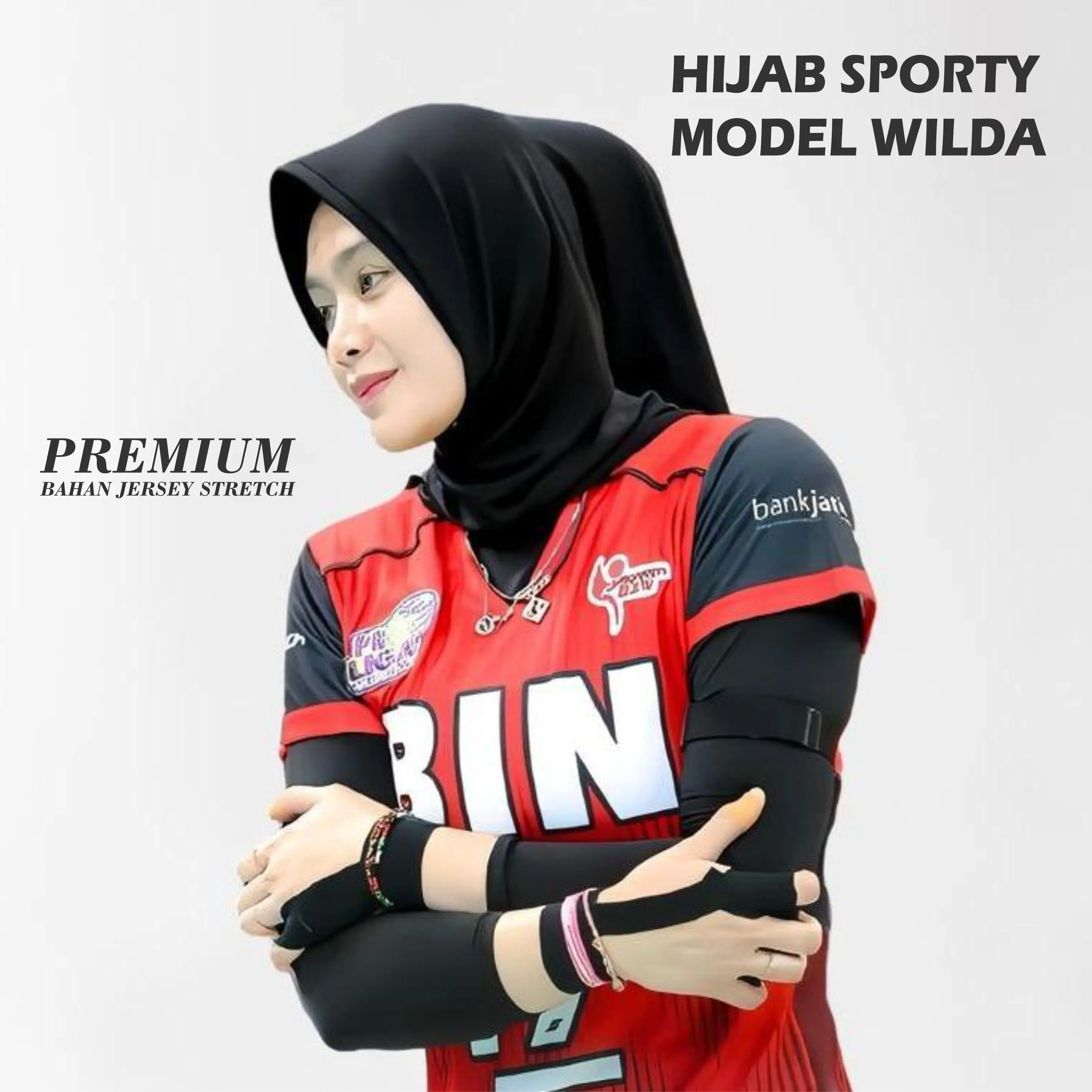 Hijab Instan Sporty Premium Model Wilda Atlet Voli Bahan Jersey Strech Elastis Warna Hitam Tebal Berpori Lembut Nyaman Panjang Muslim Kerudung Sekolah Standar