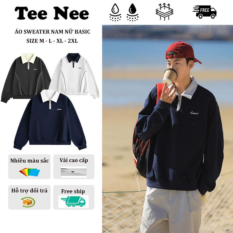 Áo sweater Nam Nữ chất vải nỉ 2 da Cotton cao cấp mịn lông mùa thu đông Form Rộng Unisex có cổ khoá TeeNee