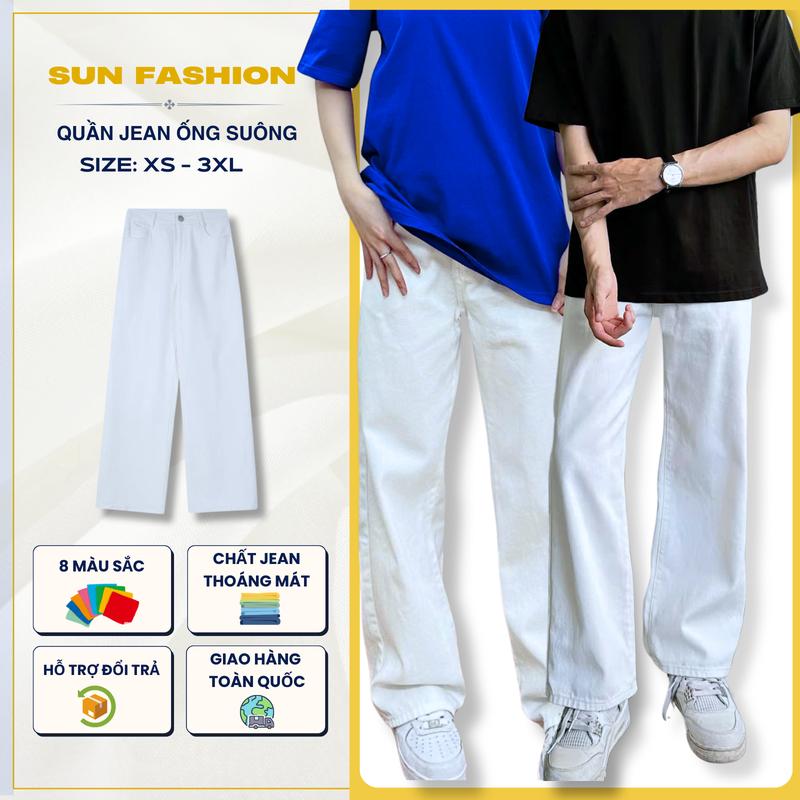 Quần jean ống suông nam nữ SUN T9 MÀU TRẮNG thiết kế basic dễ phối đồ, phong cách hàn quốc quần