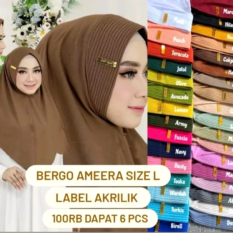 [ISI 6 PICIS] Jilbab Bergo Hamidah Size L Akrilik Panjang Santai Kerudung Instan Muslim Variasi Nyaman - Chido - Hitam, Lembut 0