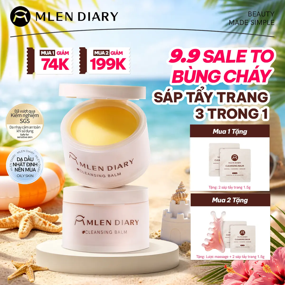 Mlen Diary - Sáp tẩy trang tinh dầu tuyết tùng, làm sạch dịu nhẹ, không nhờn rít, nhũ hóa trong 1 giây, dùng được cho mọi loại da kể cả da nhạy cảm và bà bầu, công dụng 3in1