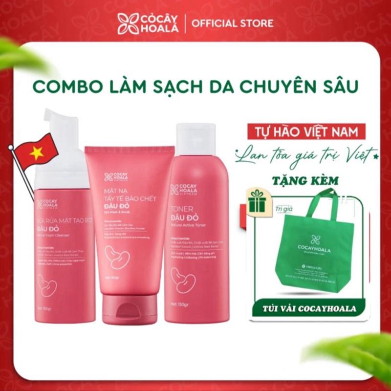 Combo Chăm Sóc Da Đậu Đỏ: Sữa Rửa Mặt Tạo Bọt Đậu Đỏ 150g, Mặt Nạ Tẩy Tế Bào Chết Đậu Đỏ 2in1 150g, Nước Hoa Hồng Đậu Đỏ Cỏ Cây Hoa Lá 150g, Tặng 1 cặp gừng xả mili Cỏ Cây Hoa Lá Skincare Serum kem dưỡng duong _ làm trắng collagen đặc biệt là da dầu kiểm