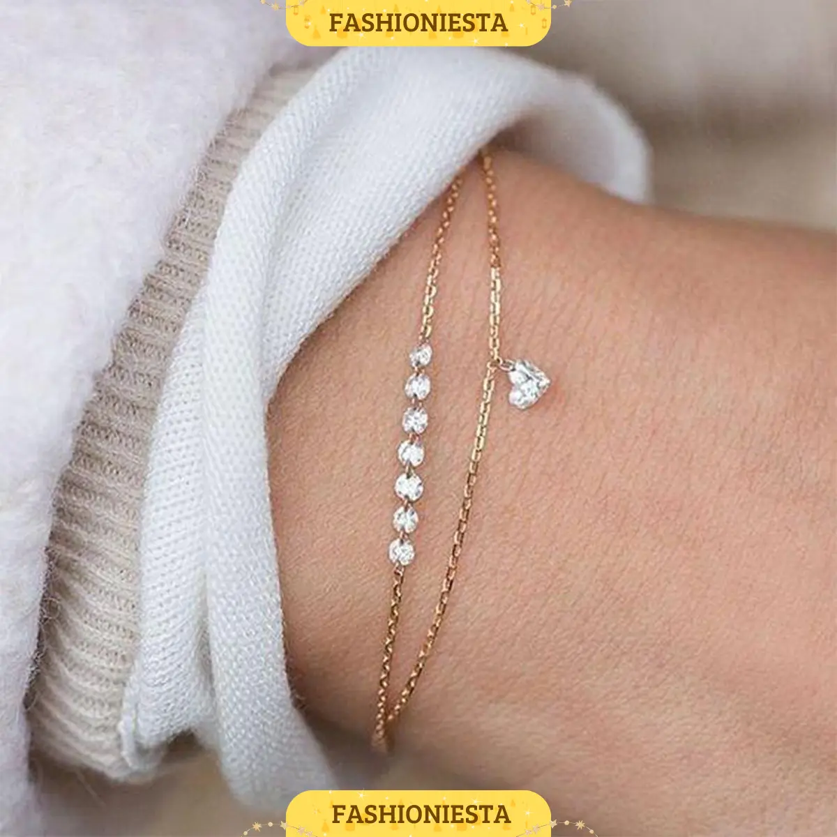 Gelang Tangan Kristal dan Love Elegan Anti Karat Chained Pearl and Crystal Bracelet Aksesoris Wanita Korea Style Fashion
