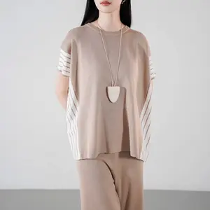 This Is April Kanza Set Wanita Lengan Pendek Knit Striped Stretch Brown dan Black (RESTOCK)