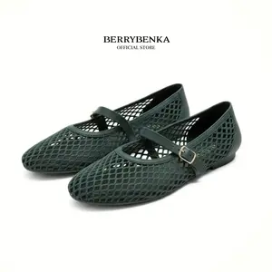 Berrybenka - Sofia Mashea Mesh Mary Jane Sepatu Flatshoes Wanita Jelly Bahan Jelly Jaring-jaring Army