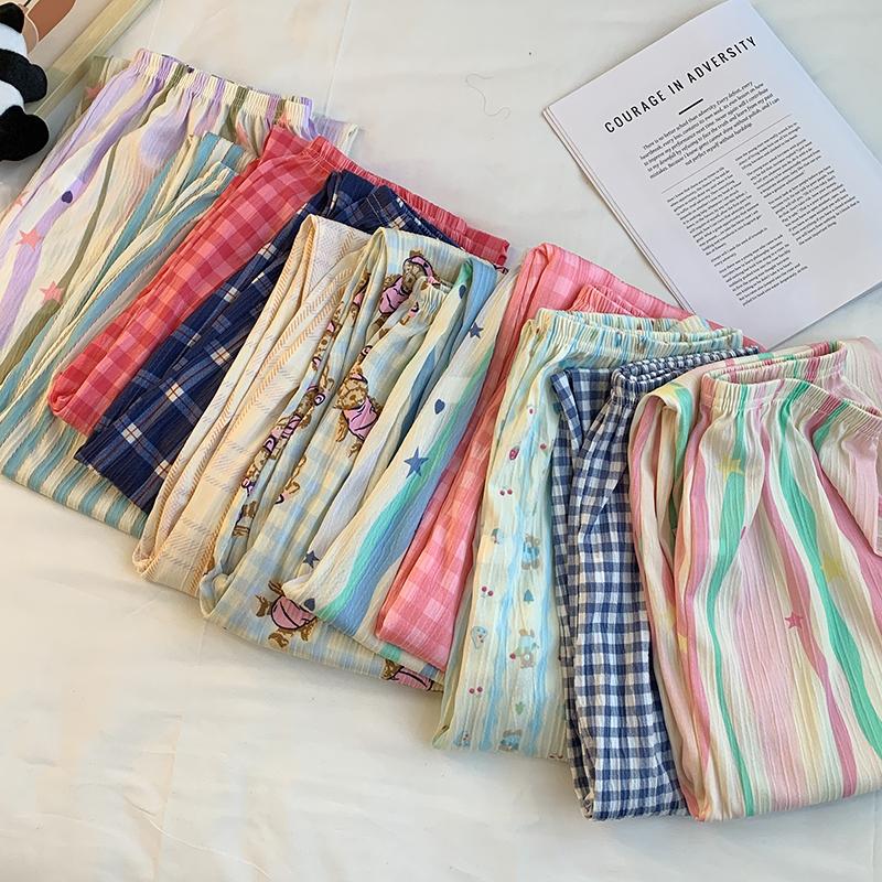 Product Introduction of 20% OFF First 30 Orders Women Pajamas trousers Cool and Breathable in Summer, Korean Style, Cute Cartoon, Casual, Loose, Home-style, Outdoor-wear Trousers, Various Types, Various Patterns, One Size 40kg-70kg Pants Nightwear Loungewear 12
