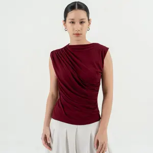 AIJO(READY) | Irene Top - Atasan Wanita Spandex Kerut - Atasan Wanita Korean Style - Mahogany