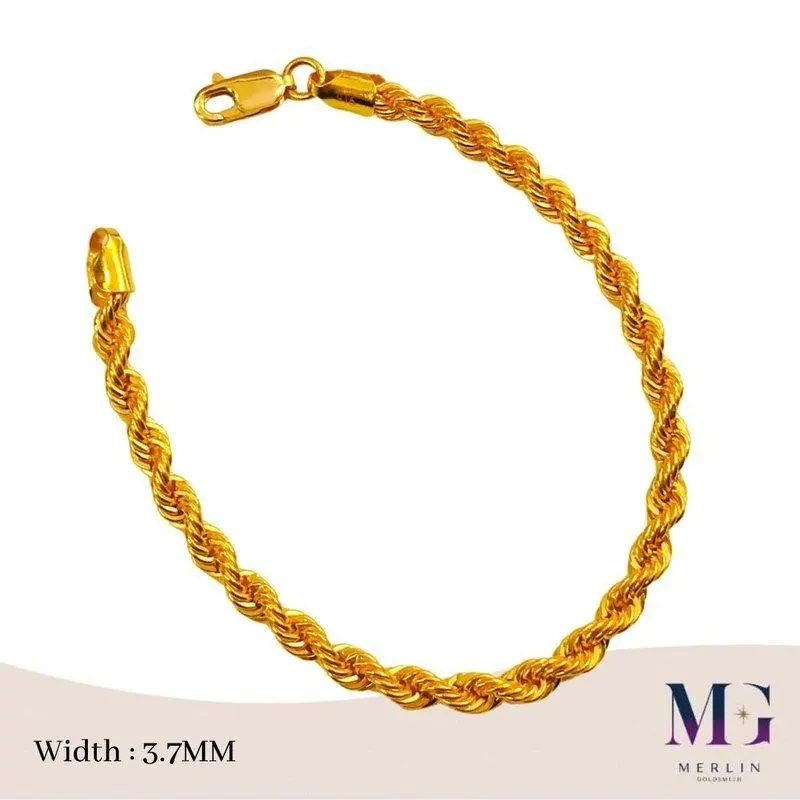 Merlin Goldsmith 916 22k Gold (3.7mm) Hollow Rope Bracelet (HRB-4GM+/-)