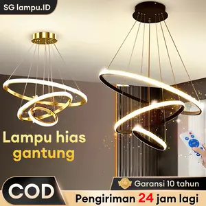 【Garansi 10 tahun】Lampu hias gantung Lampu Tidur Aesthetic  Hiasan Kamar lampu kamar plafon Lampu Emas 3 Ring LED 3 Warna lampu led kamar Lamp Sederhana Ruang Makan Ruang Tamu Chandelier Murah lampu tidur