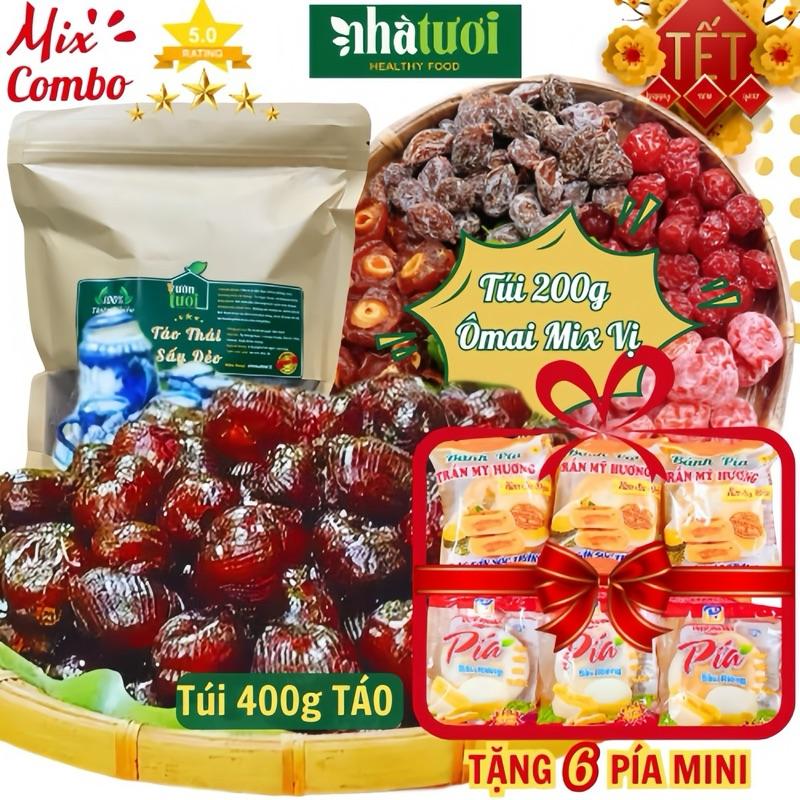   COMBO TÚI GIẤY  Táo Sấy Dẻo Túi 400g Ô Mai Xí Muội Mix Túi 200g TẶNG 6 PÍA Mini VƯỜN TƯƠI MỨT TẾT NGON 
