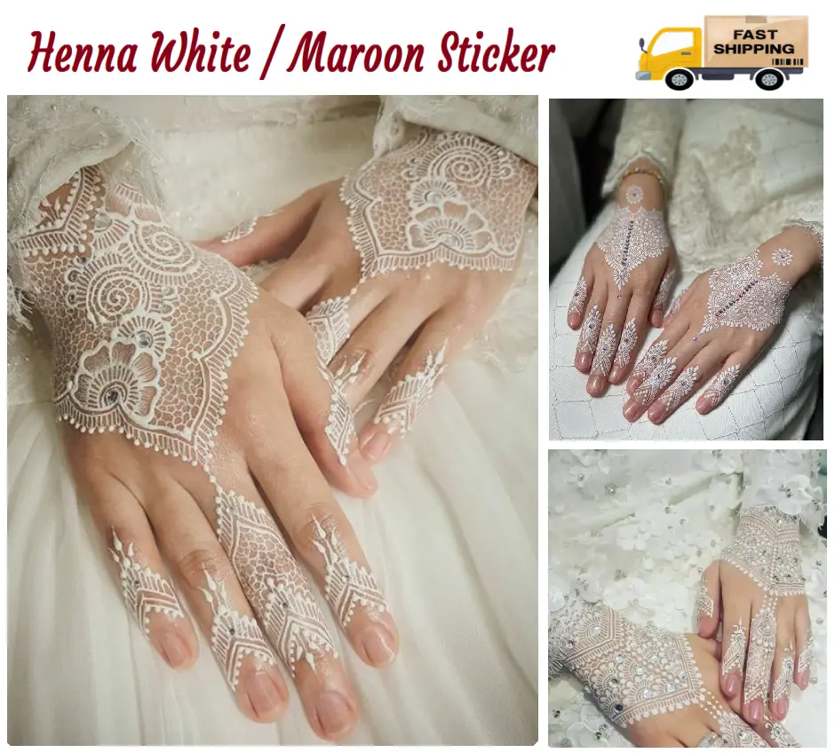 Henna White Maroon Sticker Pengantin Inai Sticker Putih Lace Henna Temporary Tattoo Polish