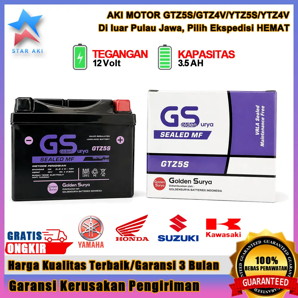 Aki Motor GTZ5S Honda Supra X 125 Aki Kering MF 12V 5Ah
