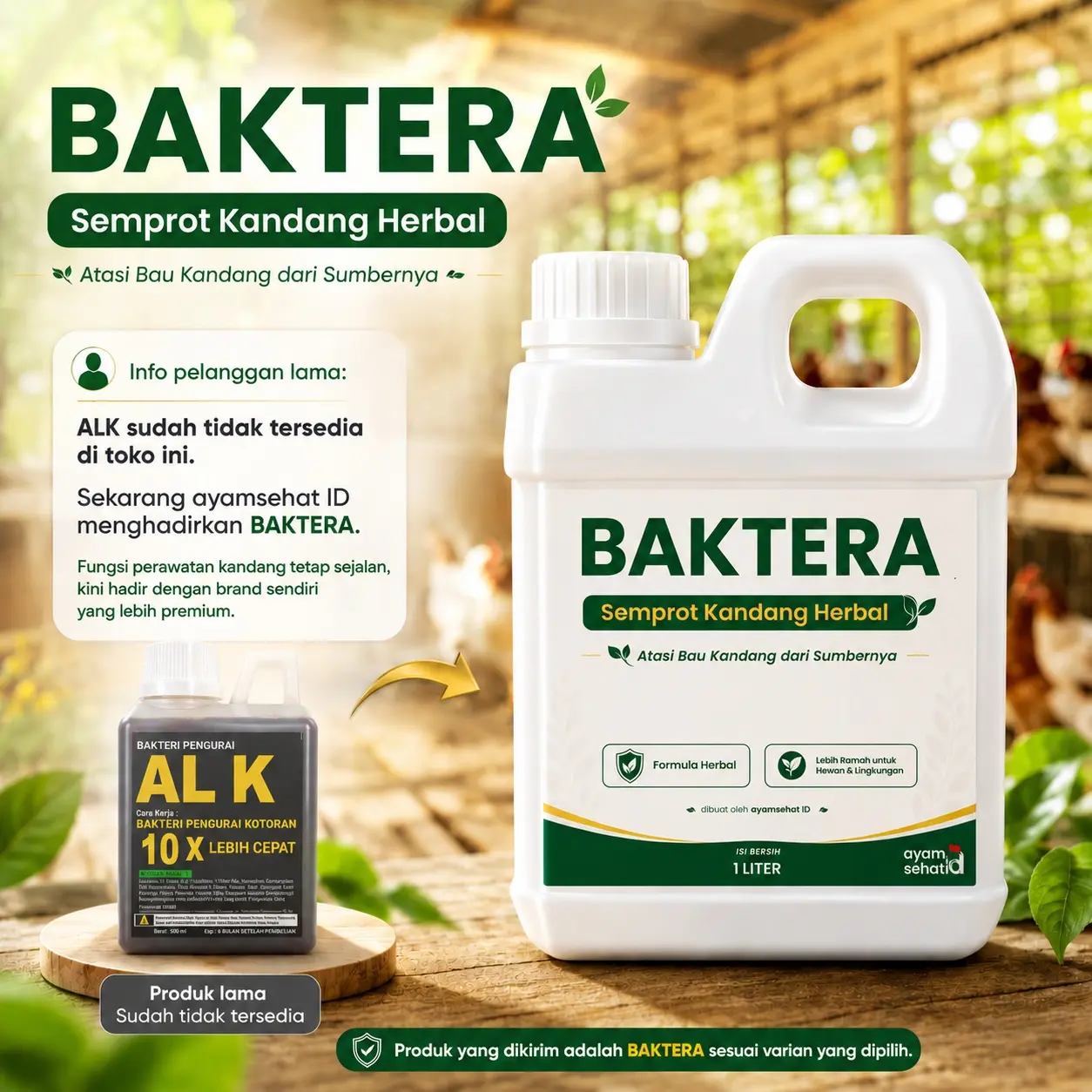 BAKTERA Semprot Kandang Herbal Penghilang Bau Kandang Amonia untuk Ternak
