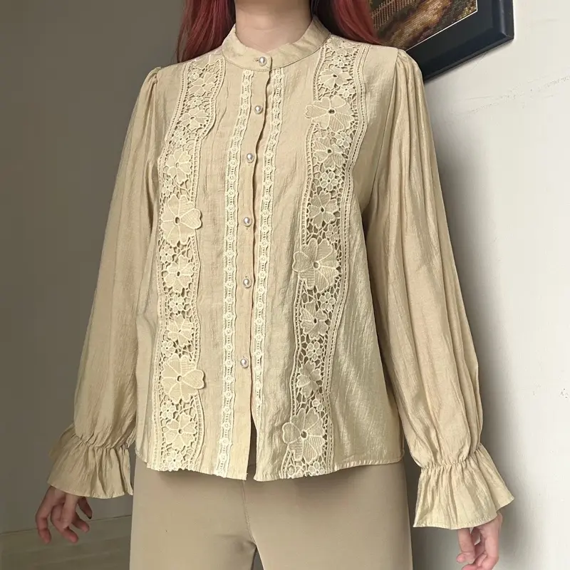Dahlia top BKK kemeja blouse atasan KATUN RENDA wanita korean Style linen by Biel the label Silk Panjang 0