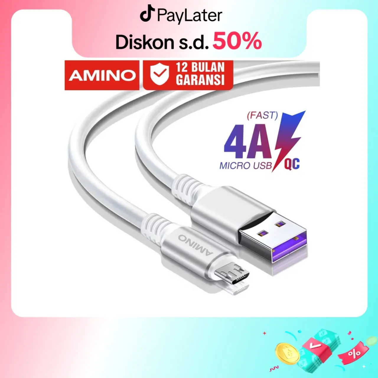 AMINO Kabel Data 4A Micro USB / 4A TYPE C Fast charging Cable QC 3.0 Quick Charge Ori Compatible For xiaomi redmi oppo vivo huawei