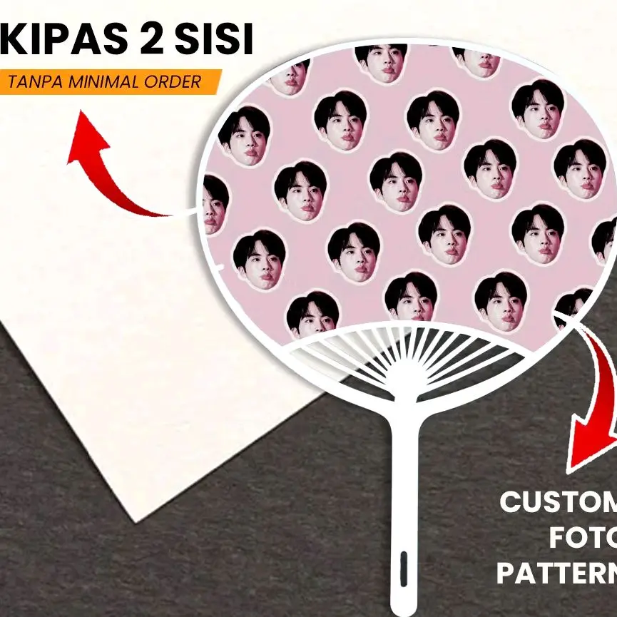 Kipas CustomThumbnail Setengah Badan Kepala Saja Bebas Warna Latar Tanpa Minimal Order 2 Sisi Custom Photo Pattern