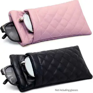 Ghaya Tempat Kacamata Portabel Mudah Digunakan Bahan PU Lembut Desain Quilted Warna Putih Pink Hitam untuk Perlindungan Optimal