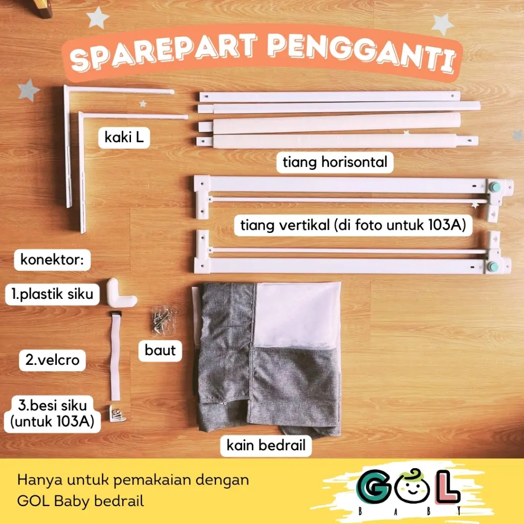 Aksesoris GOL Baby Bedrail/ Bed Guard/ Pagar Pengaman Kasur/ Baby Bed Rail Rails/ Baby Bedguard/ Baby Safe/ Safety Guard/ Bedguard/ Pembatas Pengaman Pagar Penghalang Kasur Anak Bayi Tempat Tidur Bayi Ranjang Anak Bayi Balita Bed Box Fence Extra Tall