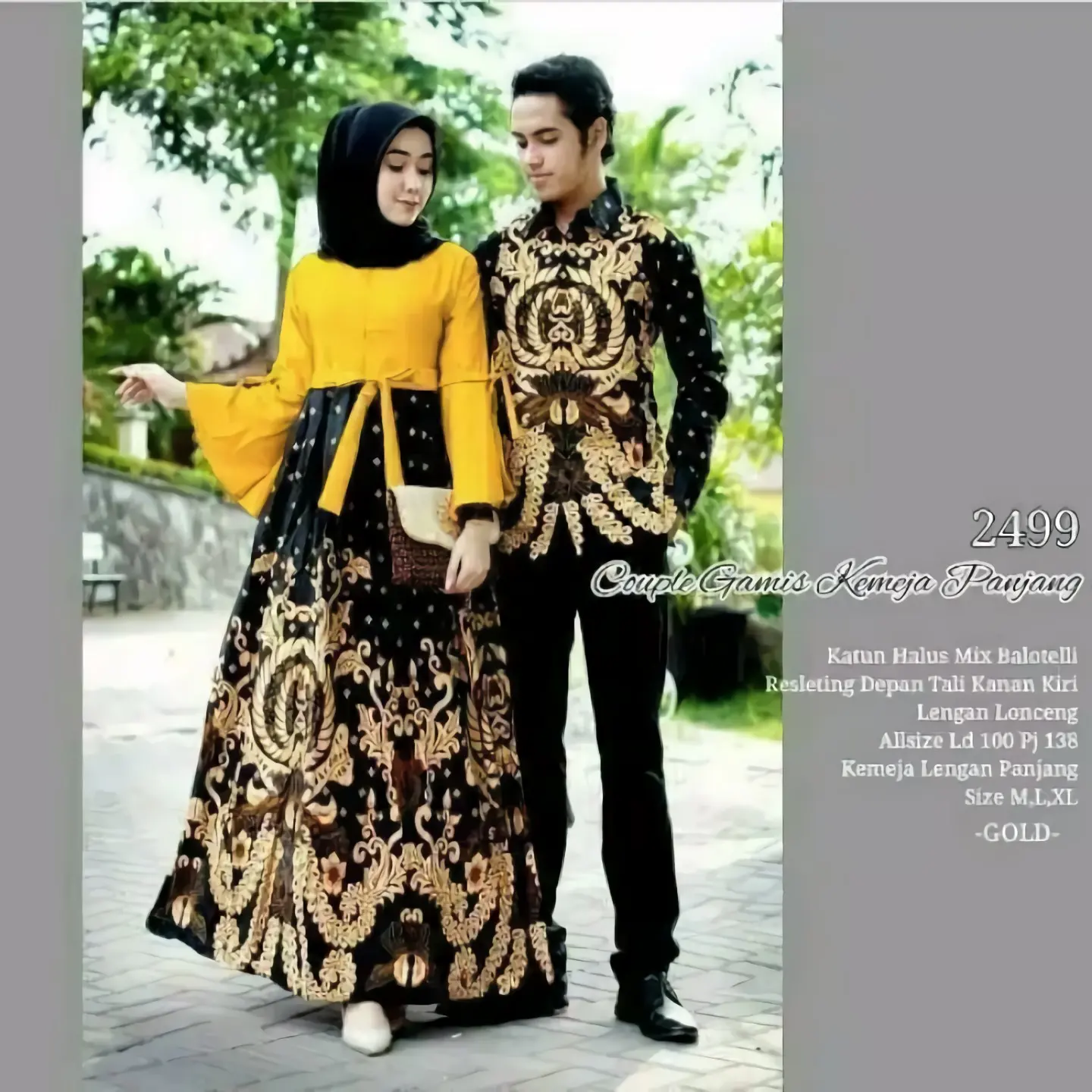 COUPLE GAMIS ALL SIZE KEMEJA PANJANG MOTIF GURITA BALOTELLI WARNA GOLD