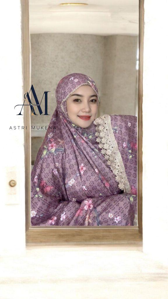ASTRI MUKENA Mukena Traveling 2in1 Resleting Dagu Katun Premium Motif Printing Lembut Mewah dengan Tas Pouch Serut dan Renda Zipper
