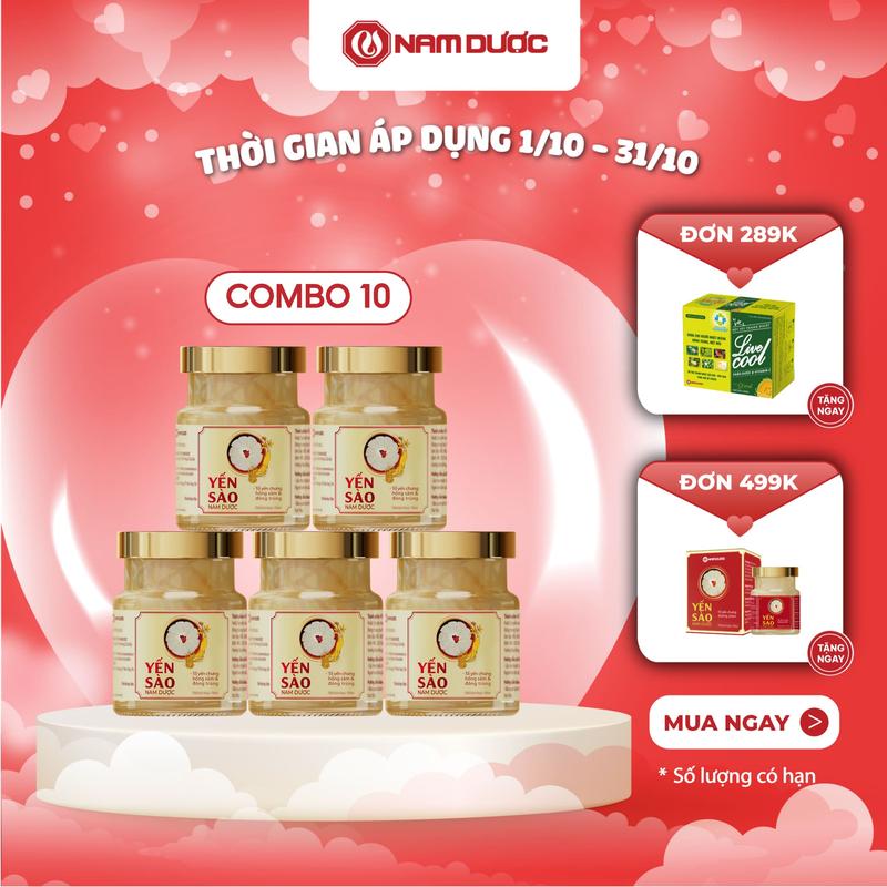 [Combo 10 Hộp] Yến sào Nam Dược tổ yến chưng hồng sâm đông trùng hạ thảo, hộp 1 lọ x 70ml
