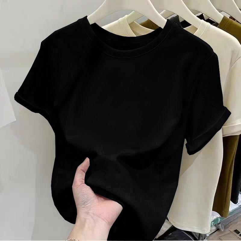 Áo Thun Ngắn Tay 100% Cotton Nguyên Chất, Màu Trơn Dành Cho Nữ, Dáng Rộng Rãi Và Dễ Phối Đồ, Cổ Tròn, Đế Vai Trước, Thích Hợp Cho Mùa Hè, Áo Trên 3