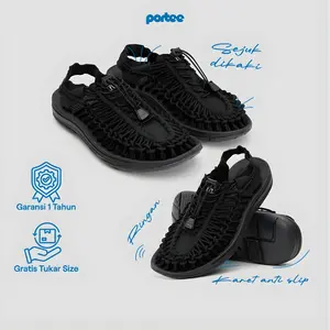 Sandal Pria Portee Loom Black – Traveling | Anti Slip Ringan | Tracking | Outdoor | Men Sandal
