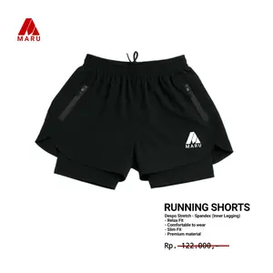MARU SPORTWEAR - Celana Pendek Olahraga 2in1 Legging Running Pria Wanita Hitam Unisex