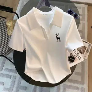 Kaos Crop Top Polo Shirt Wanita/Crop Top Polos/Kaos Wanita/T-shirt Kerah Polos//Kaos Crop Top Baju Pendek Atasan