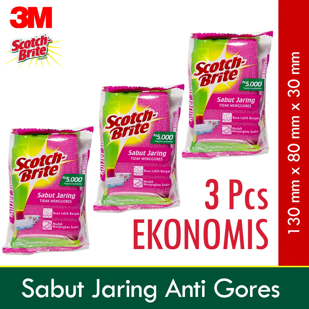 3M Scotch Brite 3 Pcs Sabut Jaring ID-T60-3 Sabut Cuci Alat Plastik